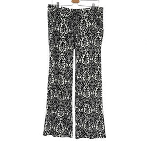 SW3 Bespoke Damask Print Linen Blend Wide Leg Pants Black White Size 6‎